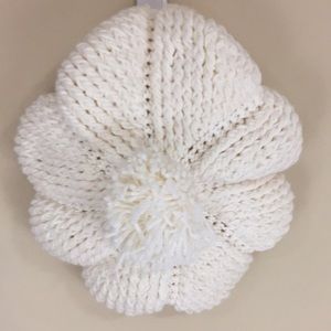 Handmade White Knit  Beret Hat with Pom Pom